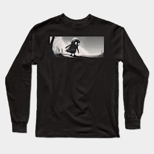 Little Monster  Cute Black and white Cryptid Long Sleeve T-Shirt